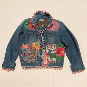 Antica Sartoria Kids Beaded Boho Denim Jacket - Girl's Size 8 Tarot Patches